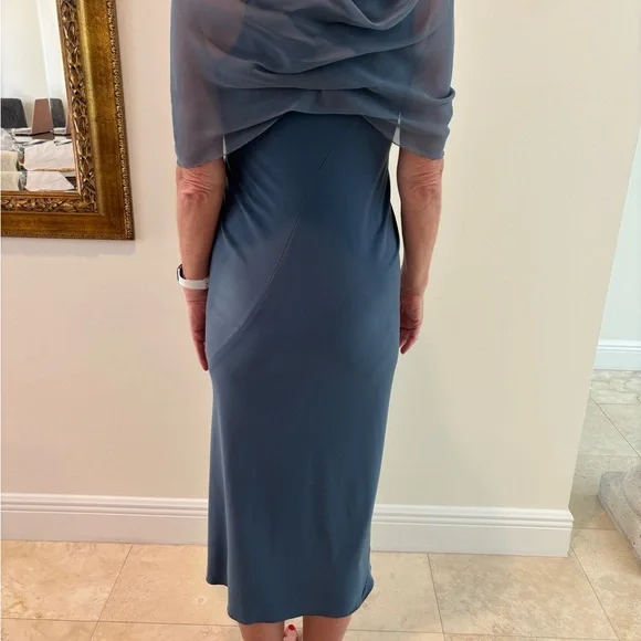 Rene Ruiz Blue Gray Ruched Gown - Picture 2 of 5